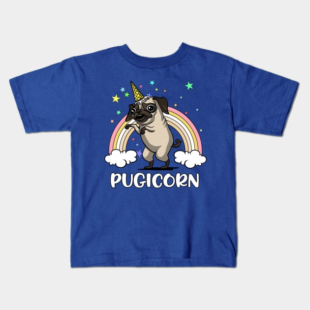 Pugicorn Funny Unicorn Pug Fantasy Rainbow Kids T-Shirt by underheaven